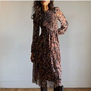 Wilfred Aritzia Rosalyn Women's Floral Tiered Long Sleeve Dress in Dusty Rose
